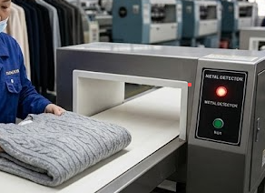 Needle and metal detection inspection for custom knit sweaters quality control in factory