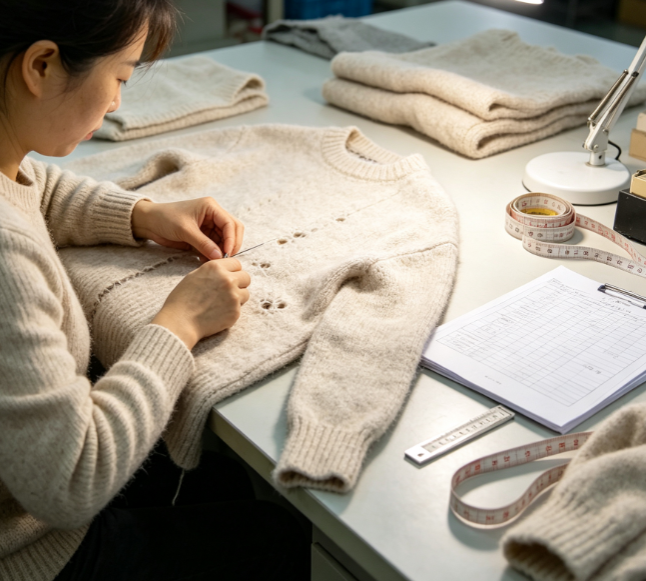 Strict quality inspection for custom knit sweaters in our factory